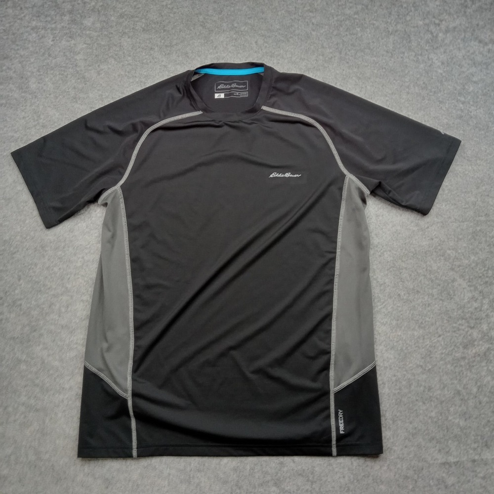 Eddie Bauer Shirt Mens Medium Gray‎ FreeDry Colorblock Short Sleeve Athletic Top